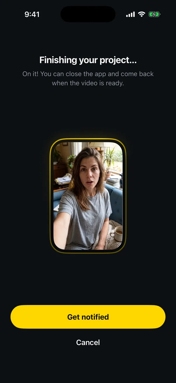 Remixie’s Finishing your project screen showing the clip being made